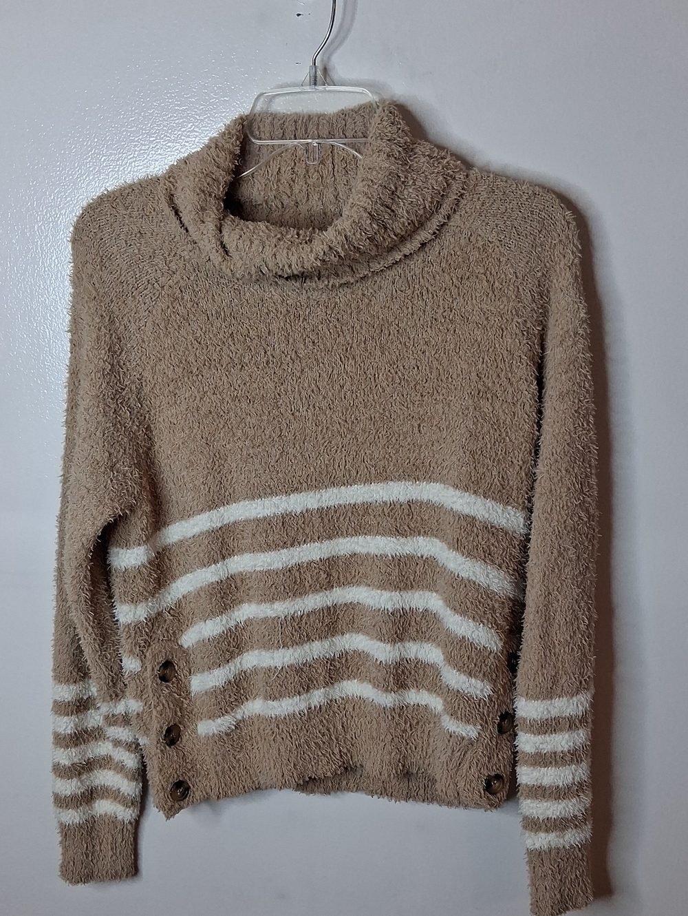 Favlux Women's Size Small Cozy Taupe Striped Turtleneck Sweater. Winter
